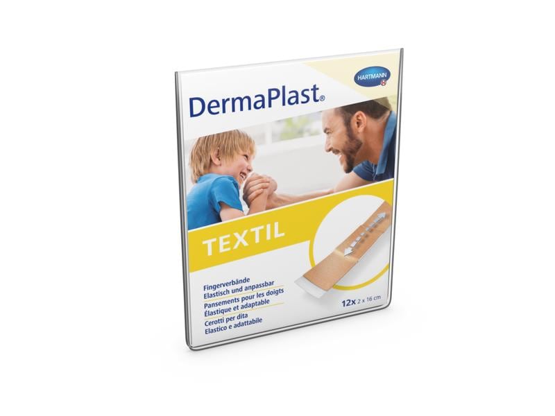 DermaPlast Wundpflaster Textil Finger 2 x 16 cm 12 Stück Hypoallergenes Pflaster für den Finger