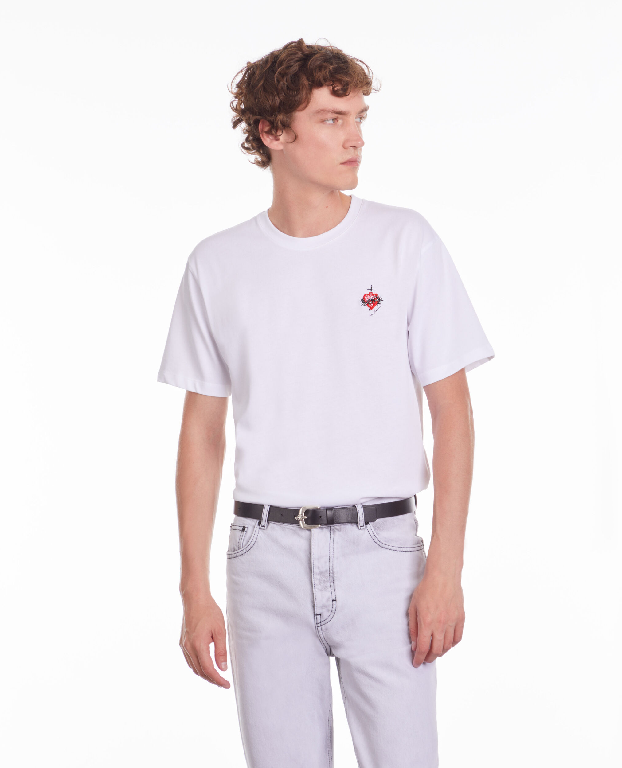 T-shirt blanc avec broderie Dagger through heart