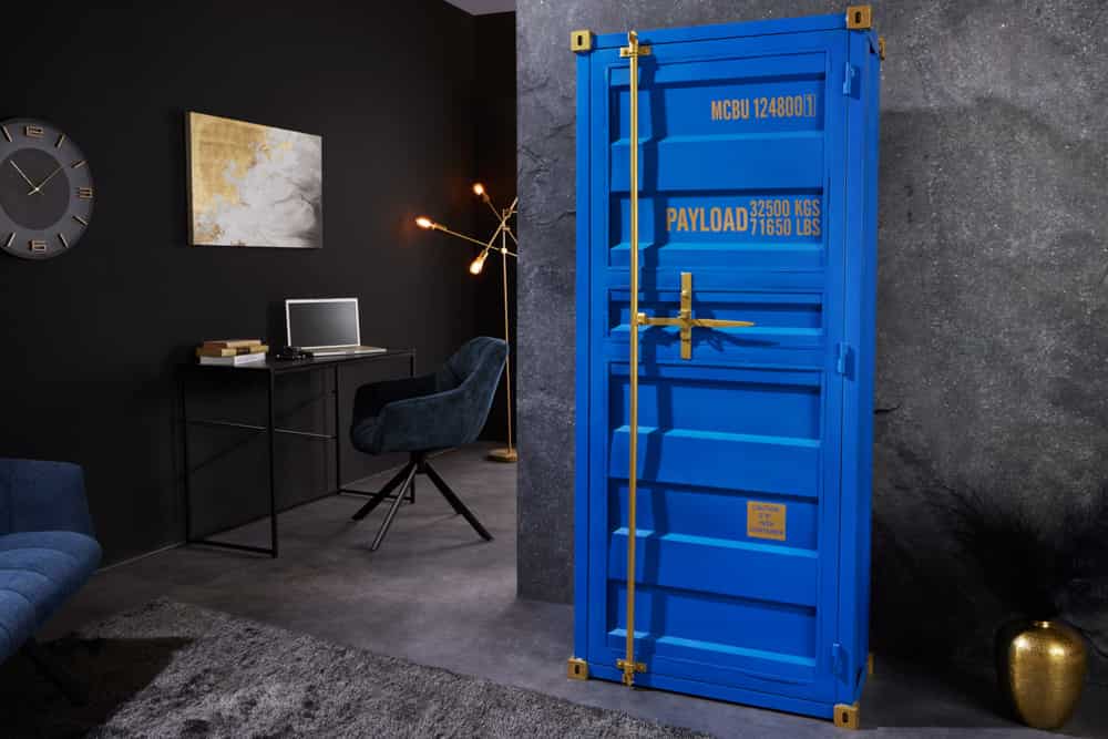 Design Aktenschrank GLOBETROTTER 180cm blau Eisen Container Upcycling Industrial