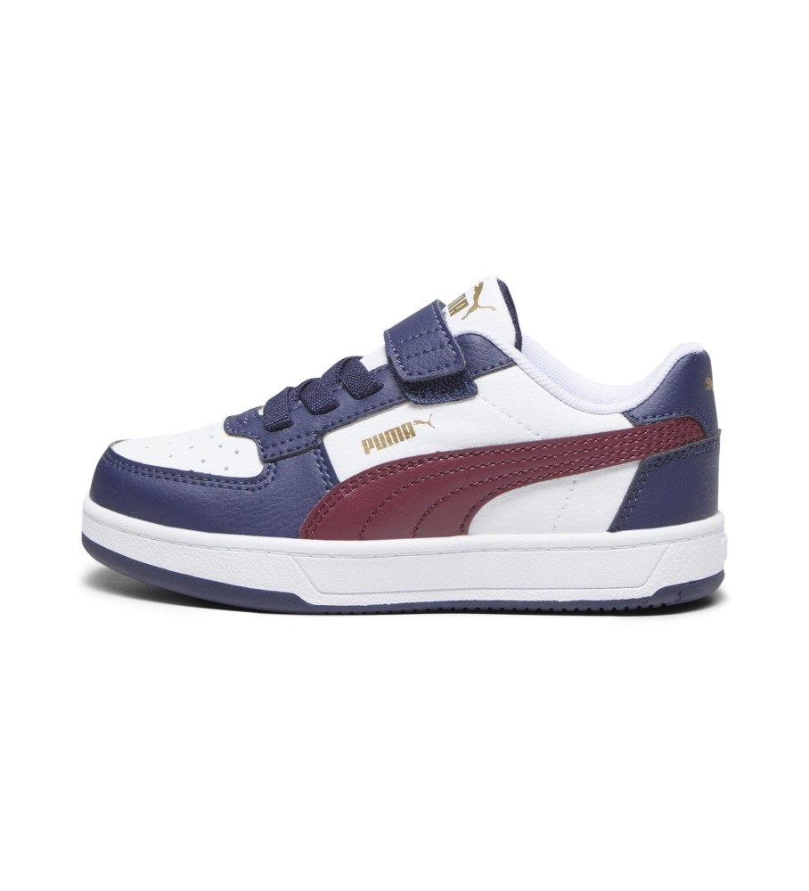 Tênis Puma Caven 2.0, branco e azul marinho.