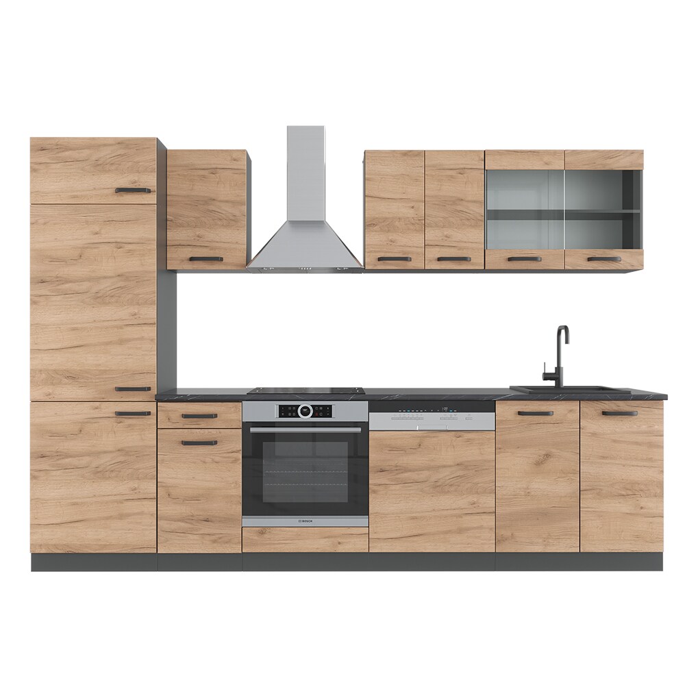 VICCO KÜCHE R-LINE 300 CM KÜCHENZEILE KÜCHENBLOCK EINBAUKÜCHE ANTHRAZIT EICHE