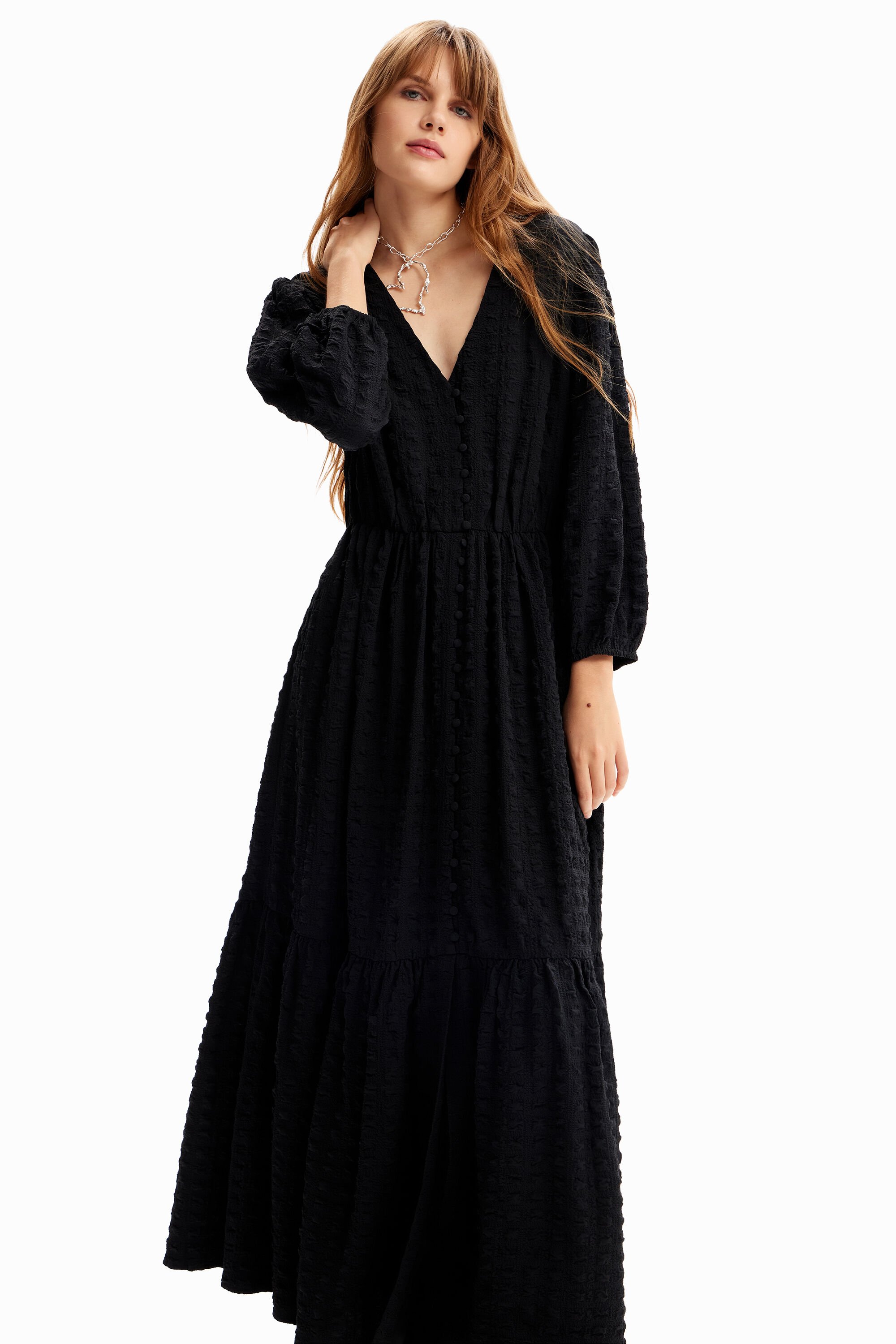 Vestido longo texturizado