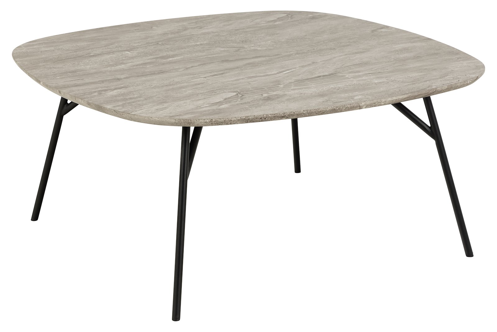 Caracas sofabord Foliert Grey Marble River med sortlakkert metall understell. 90x90 cm