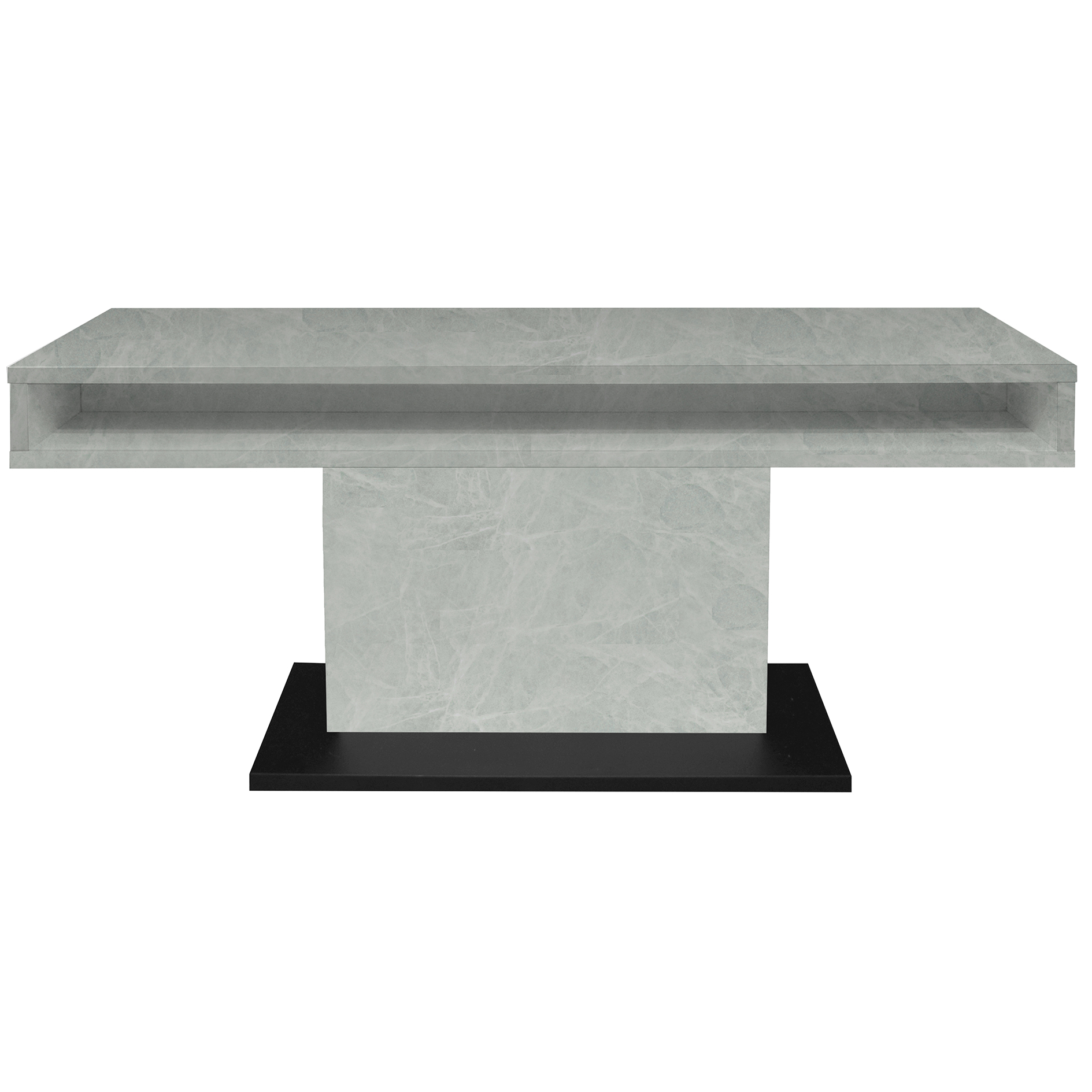 Couchtisch - schwarz matt - weiß - Keramik-Optik - 2 Fächer