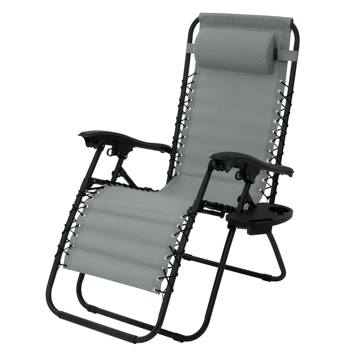 ML-Design Opvouwbare Ligstoel, Grijs, Ligstoel met Verstelbare Hoofdsteun en Rugleuning, Weerbestendige Ligstoel met Vetersysteem, Zero Gravity Buiten Relaxstoel, Tuinstoel met Bekerhouder
