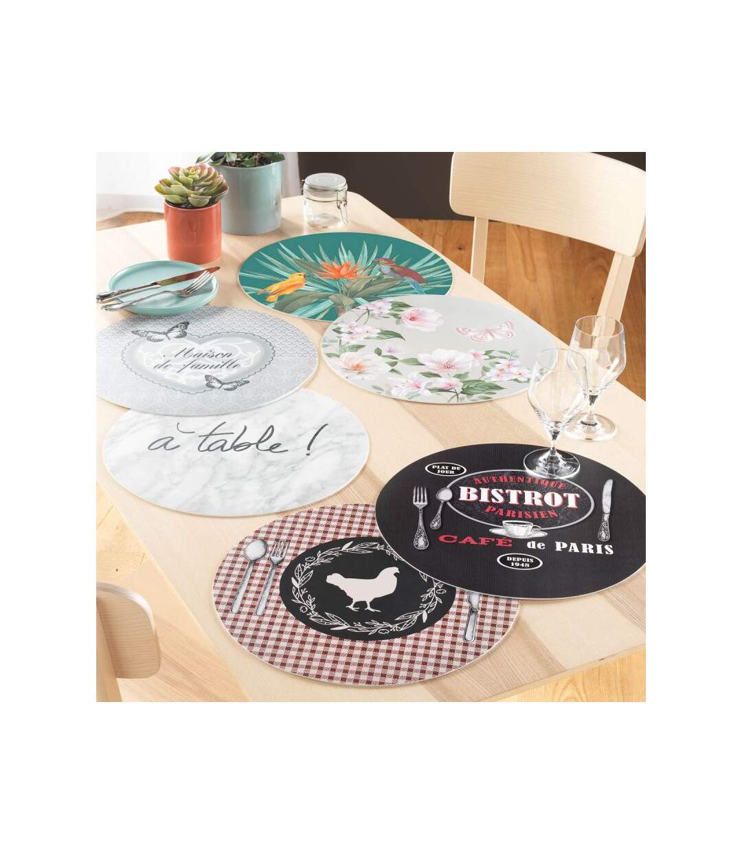 Set de Table Rond Imprimé Family Home 36cm Gris