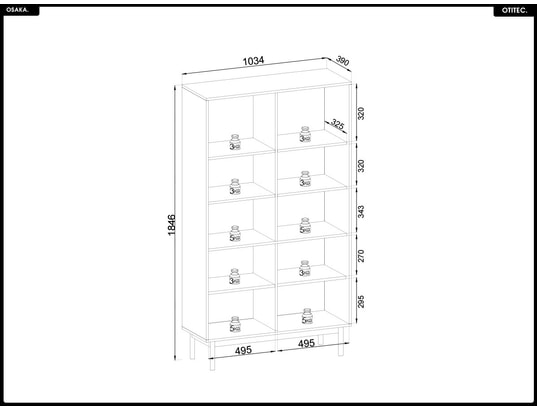 OTITEC - Vitrine Bibliothèque vitrée – l.104 x h.185 x p.39 cm – osaka - chên...