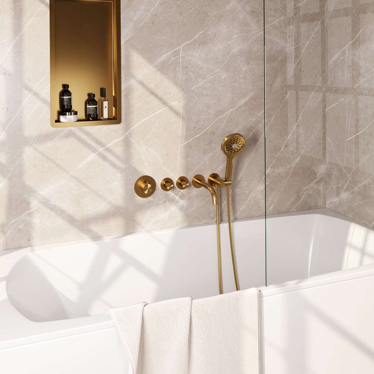 Brauer Stripe inbouw badkraan met 3 standen handdouche messing geborsteld PVD