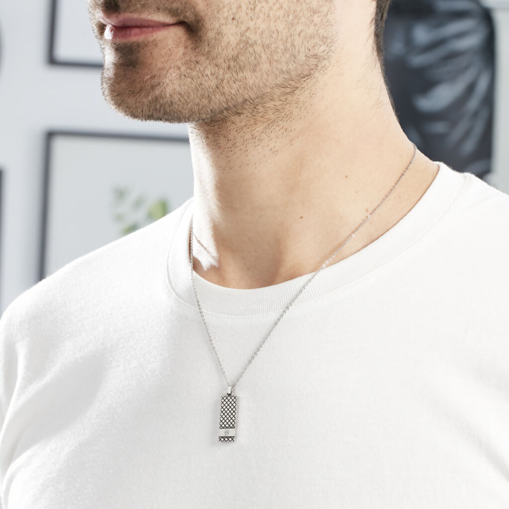 Collier Clement Acier Blanc Oxyde De Zirconium