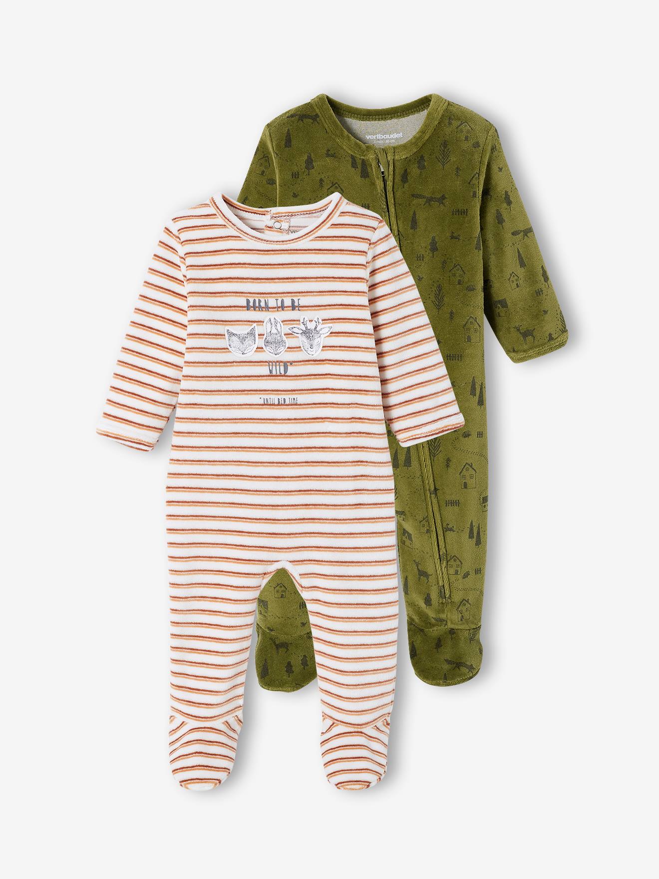 Conjunto de 2 macacões de veludo bicolor verde-escuro 