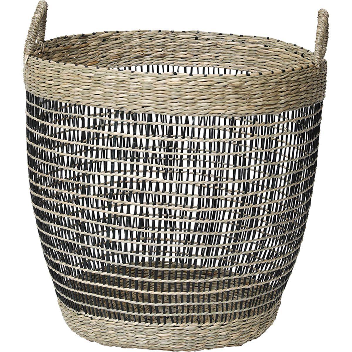 PANIERE A LINGE RONDE VEGETALE TRESSE 47X37CM NOIR NATUREL