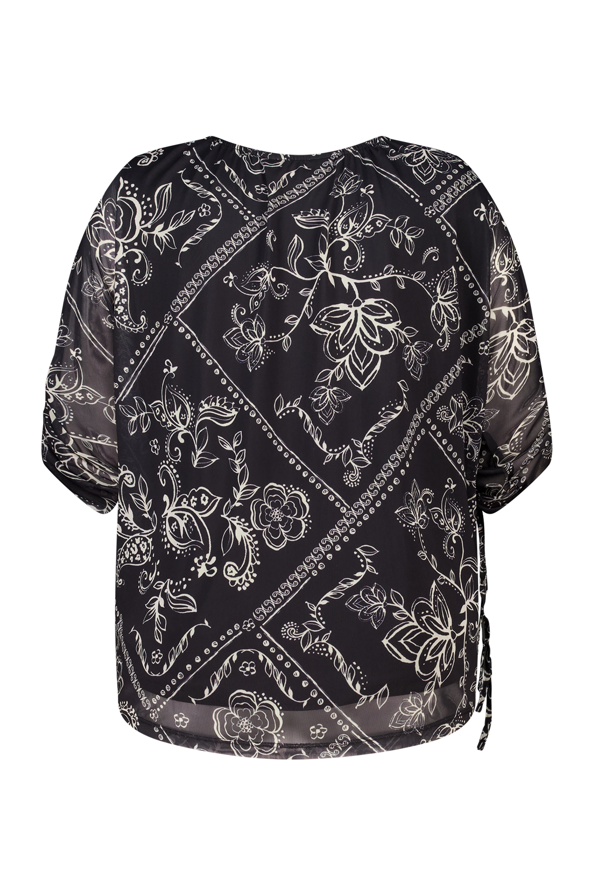 Blouse met print en drawstring mouwen Multi zwart-wit