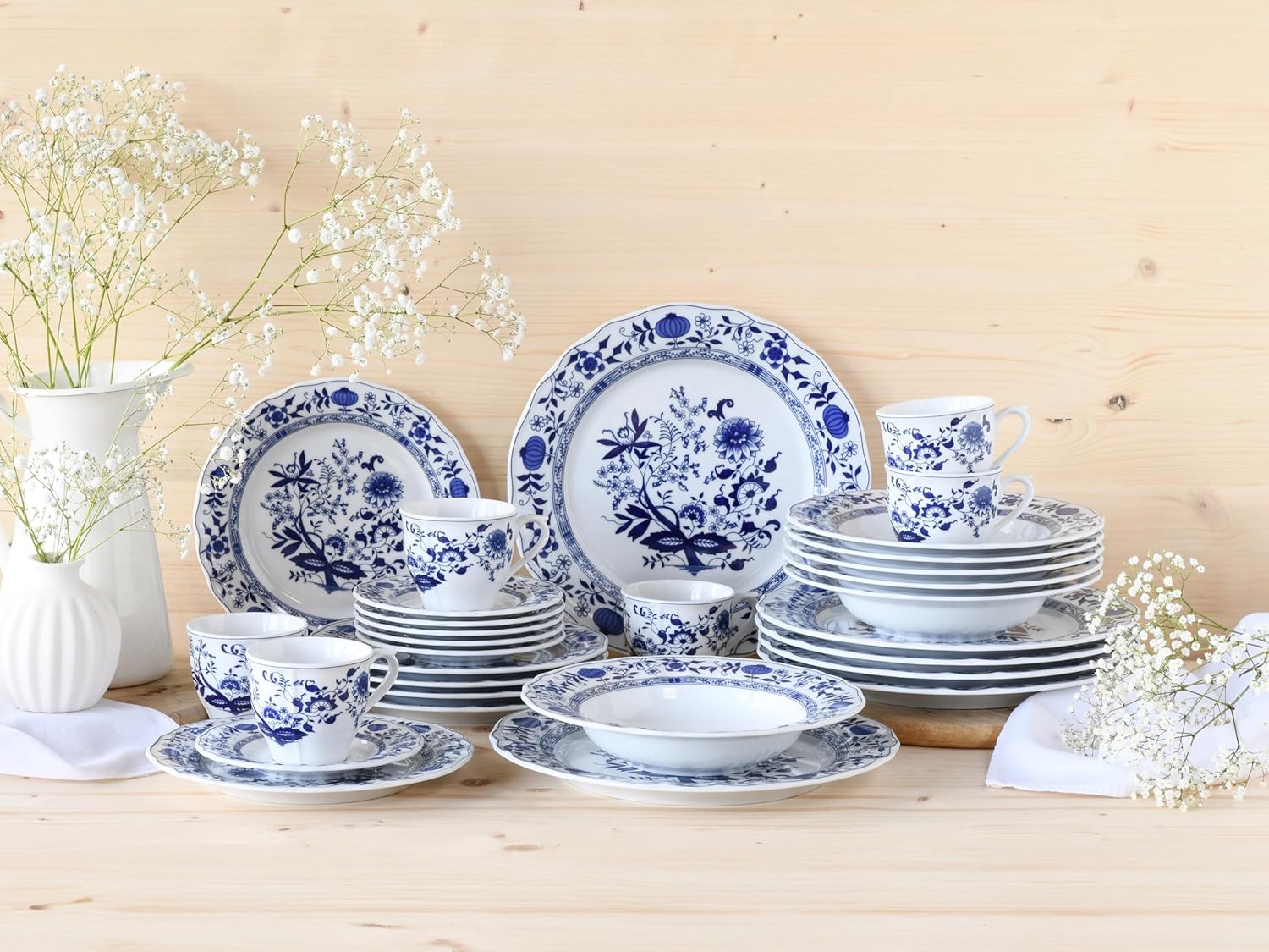 CreaTable, 17133, Serie Flora Zwiebelmuster, 30-teiliges Geschirrset, Kombiservice aus Porzellan, spülmaschinen- und mikrowellengeeignet, Made in Europe
