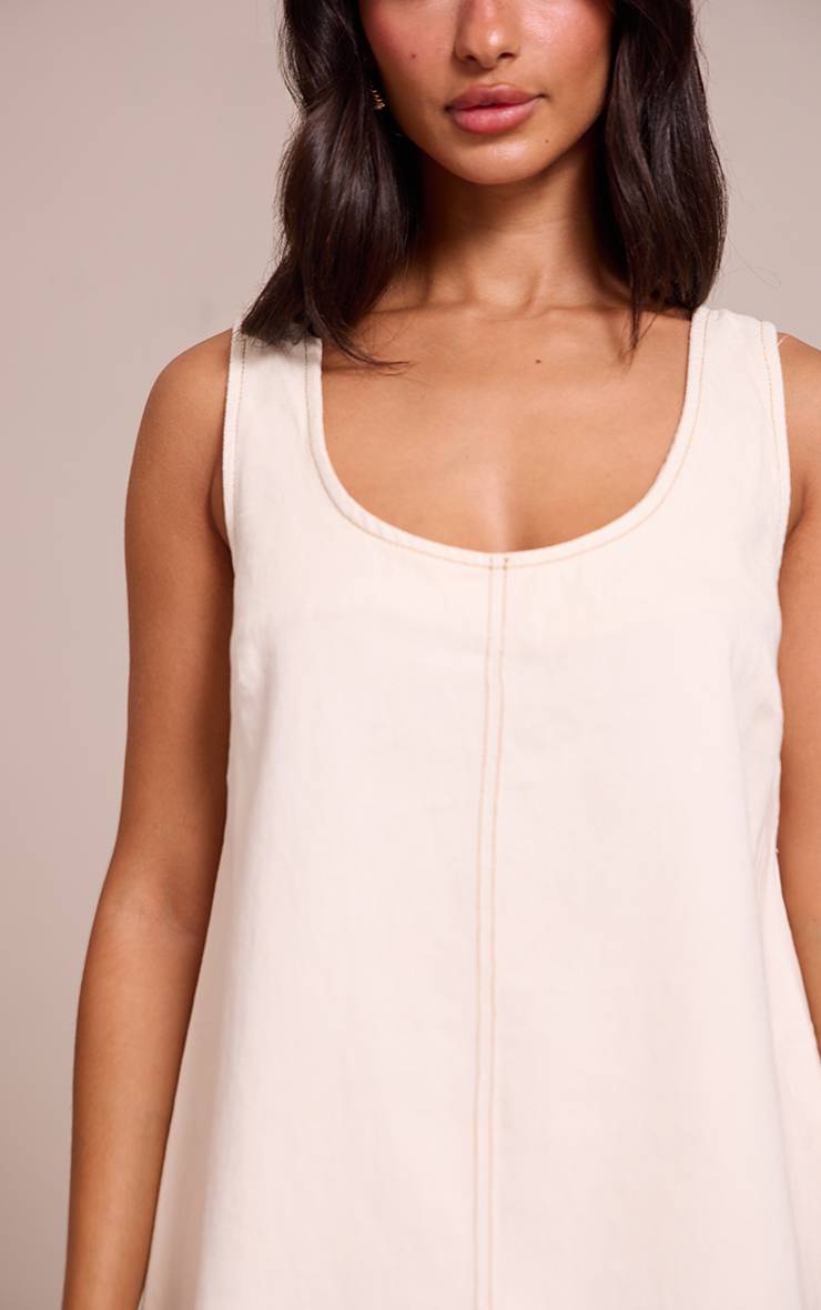 Ecru Robe Mini Évasée En Denim Sans Manches Petite