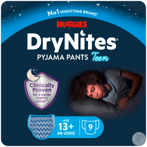 DryNites Culottes Absorbantes Pour La Nuit Garçons 13+ Ans 48-60 kg 9 Pièces