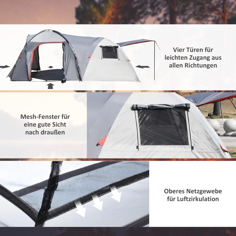 Outsunny Campingzelt mit atmungsaktivem Netz und mobiler Matte grau