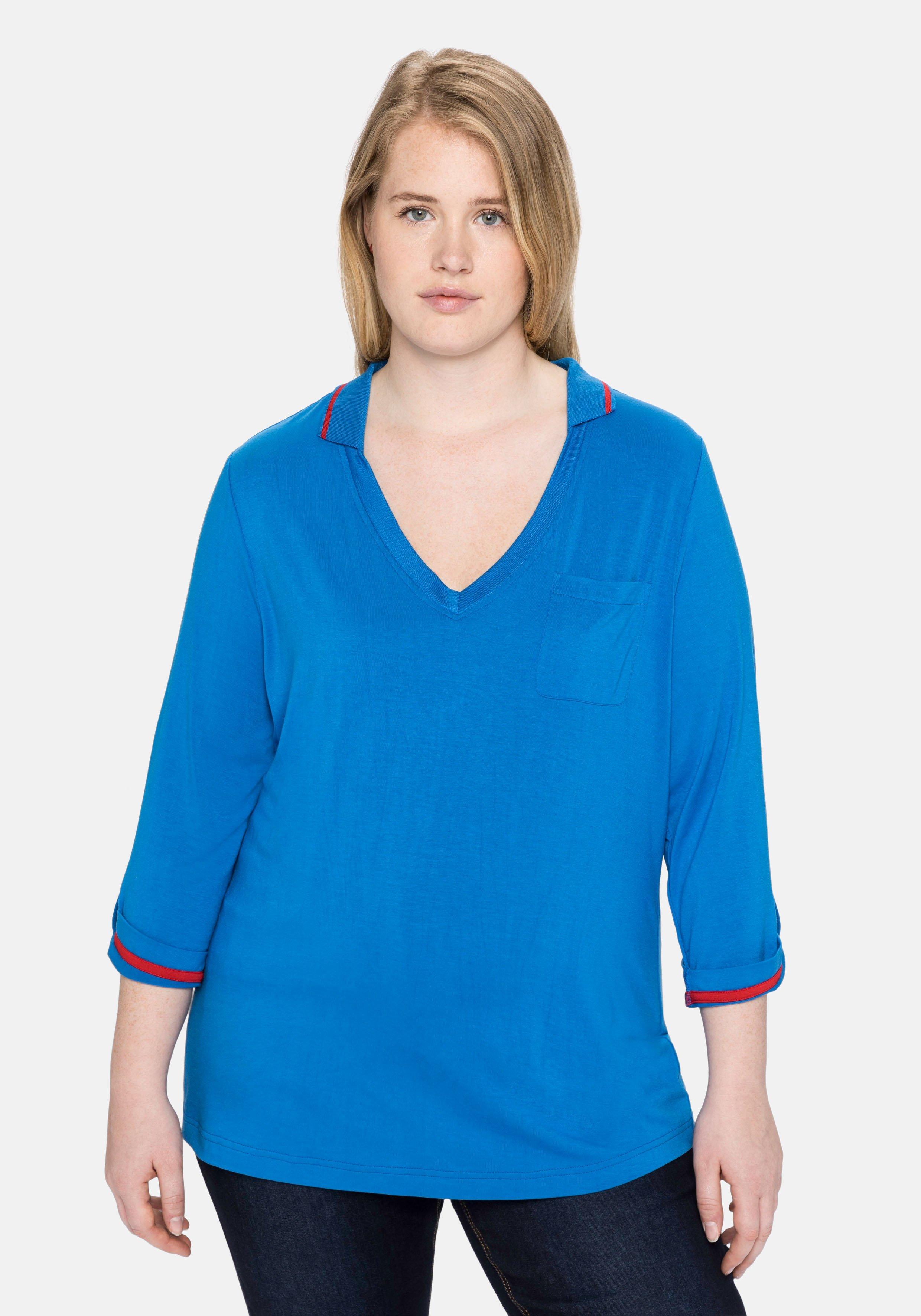 Poloshirt mit farbigen Akzenten und 7/8-Ärmel