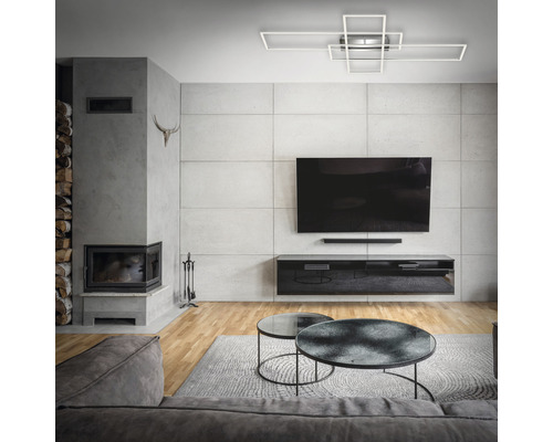 LED plafondlamp, dimbaar, 50W, 6600 lm, 3000 K, L x B 71 x 110 cm, aluminium/chroom frame