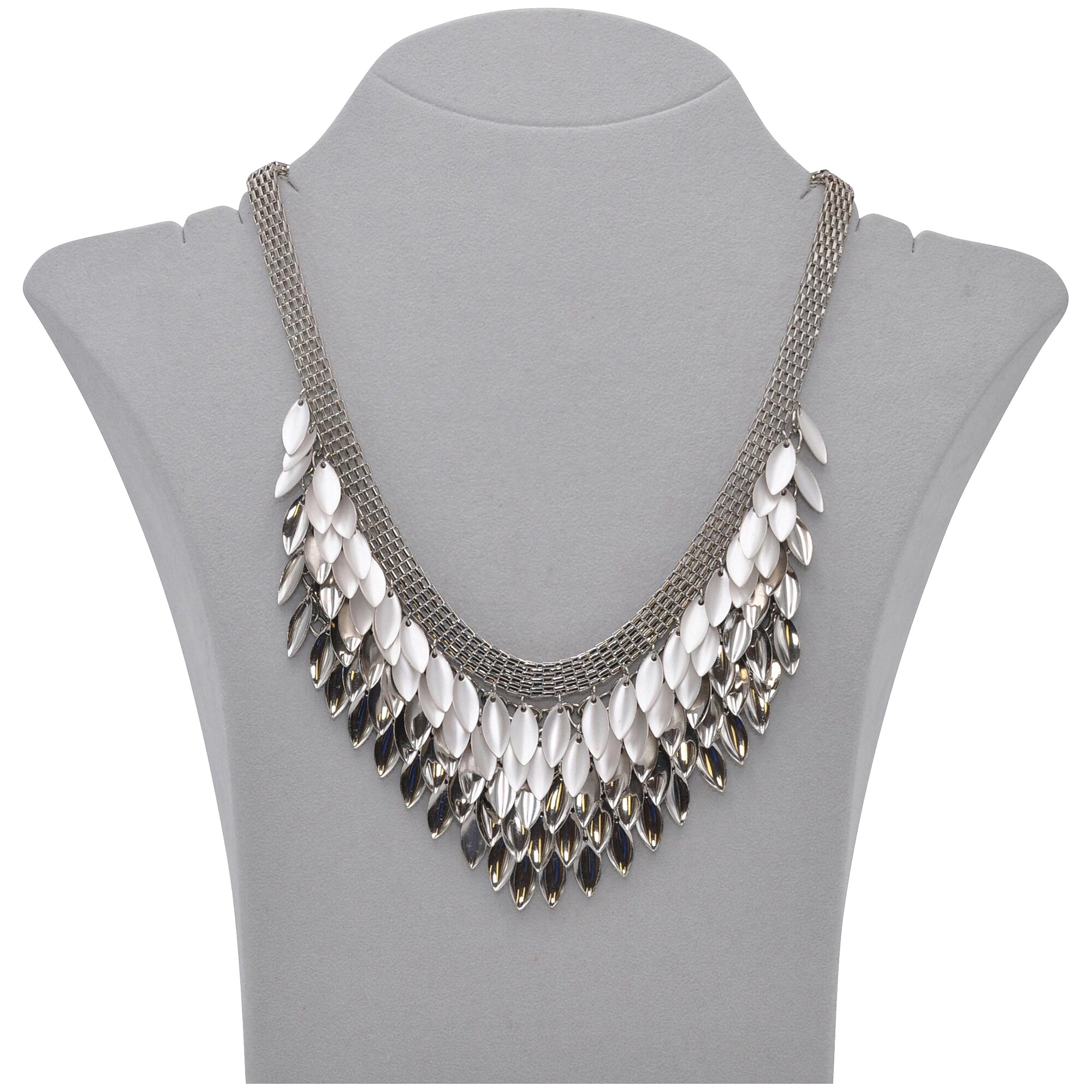 Steuer Modeschmuck Collierkette Metallcollier mit Blattzierde rhodiumf.