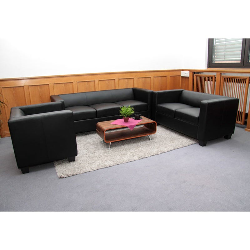 3-2-1 Couchgarnitur Lille ~ Leder, schwarz