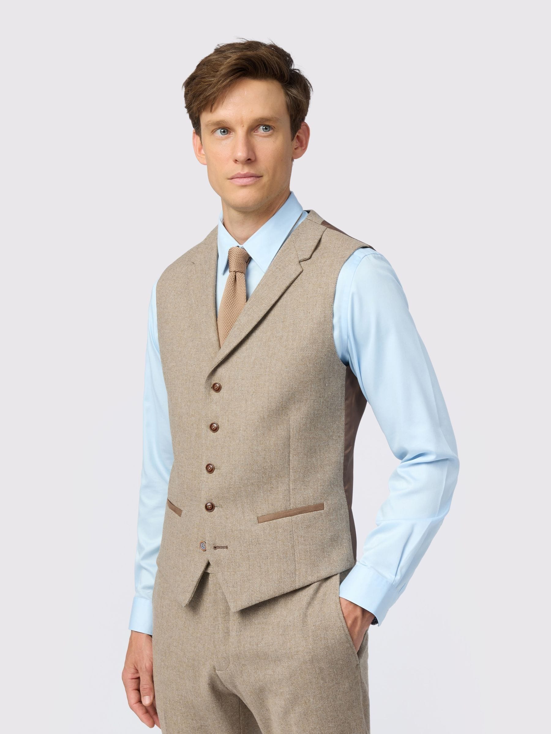 Antique Rogue Camel Herringbone Tweed Waistcoat