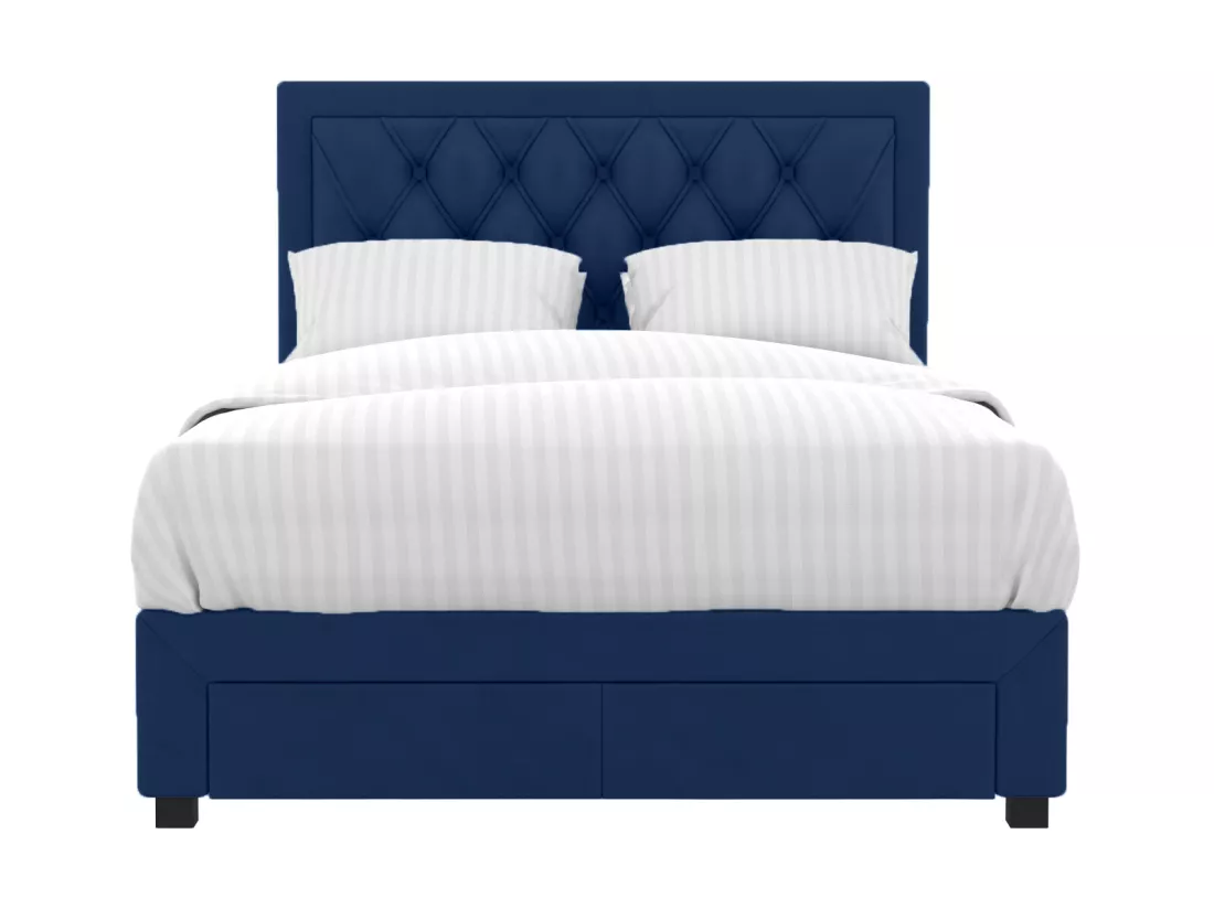 Lit avec tiroirs 180 x 200 cm - Tissu velours bleu - LEOPOLD