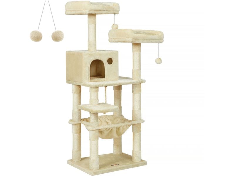 Feandrea Kratzbaum mit Hängematte 143 cm, Beige Kuscheliges Katzenhaus
