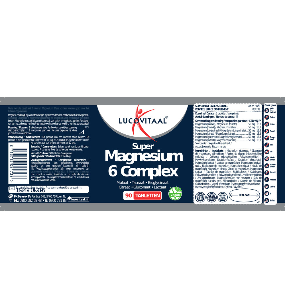 Lucovitaal Magnesium Super 6 Complex (90 tabletten)