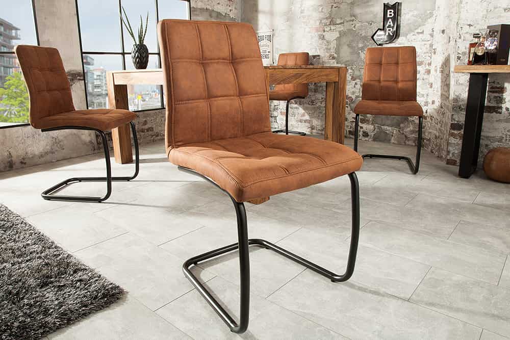 Industrial Freischwinger Stuhl MODENA hellbraun mit Ziersteppung