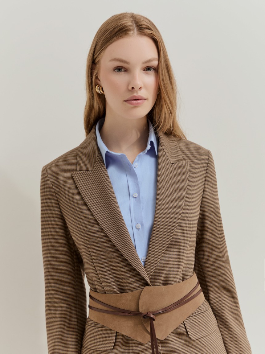Blazer regular fit em padrão pied-de-poule