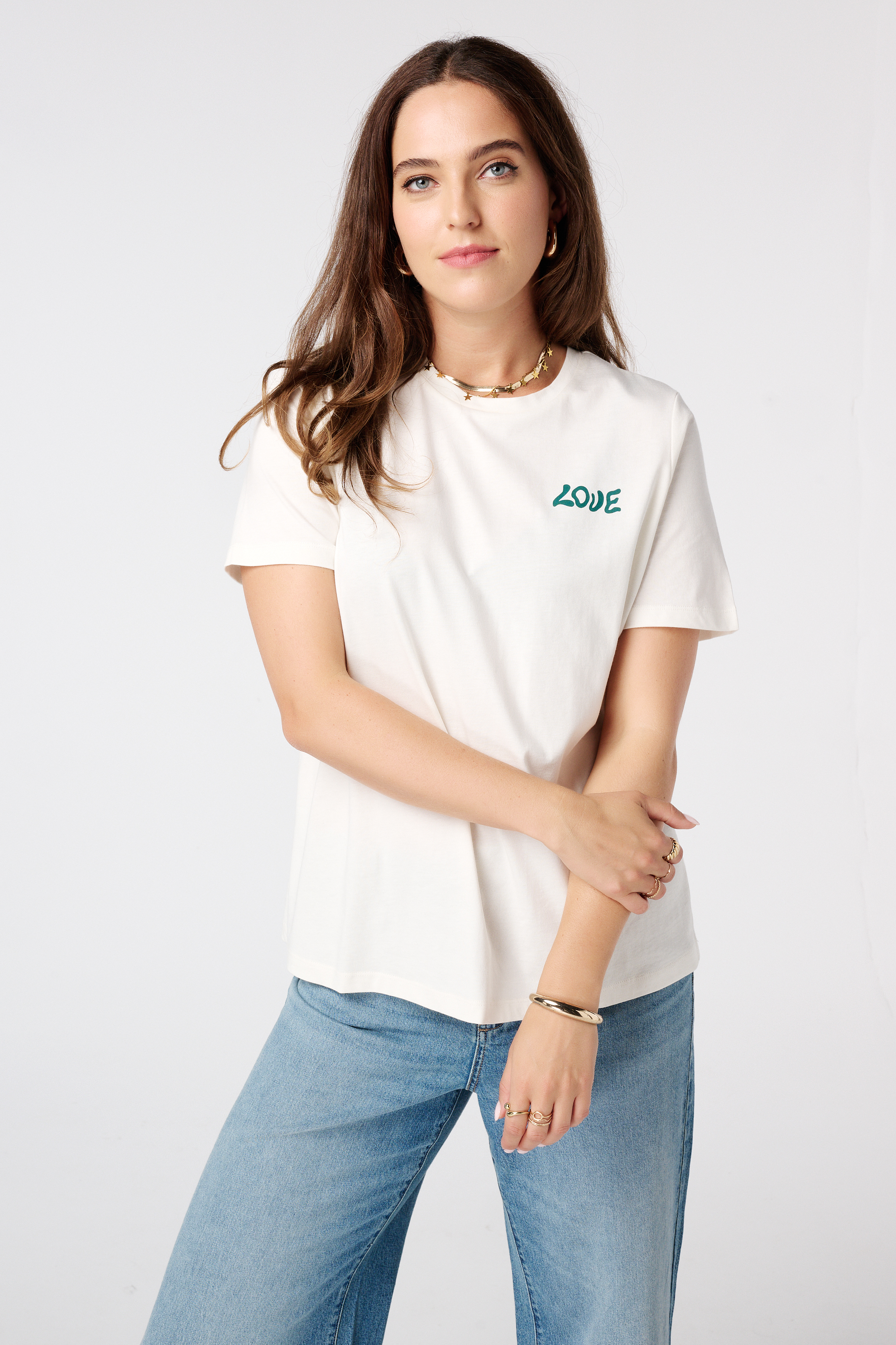 T-shirt met flowerprint Gebroken wit