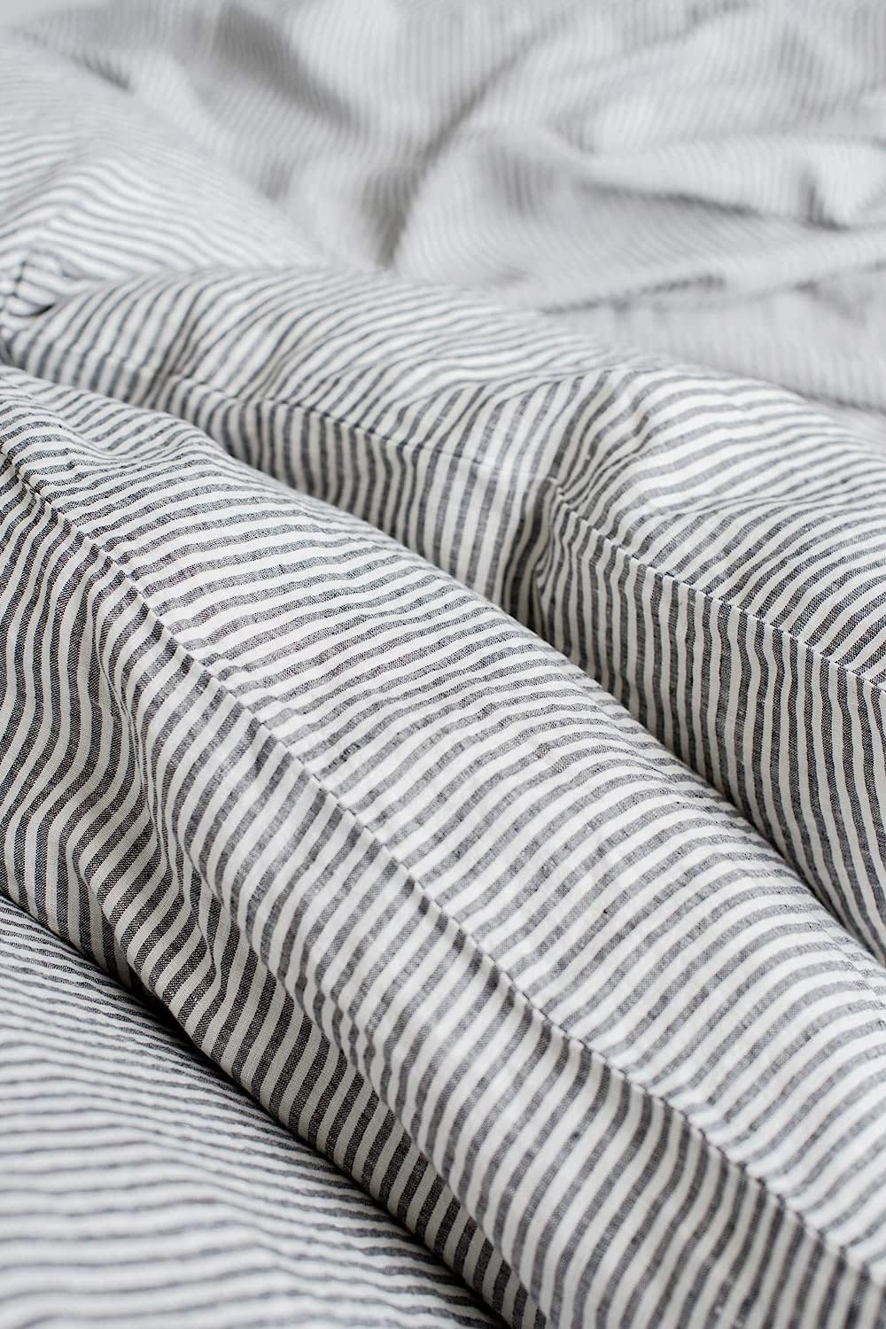 My Linen Home | Bettwäsche – 100 % gewaschenes Leinen | 1 Bettbezug 140 x 200 cm mit Reißverschluss | 1 Kissenbezug 50 x 70 cm mit Reißverschluss | Bettwäsche und Kissen | gestreift