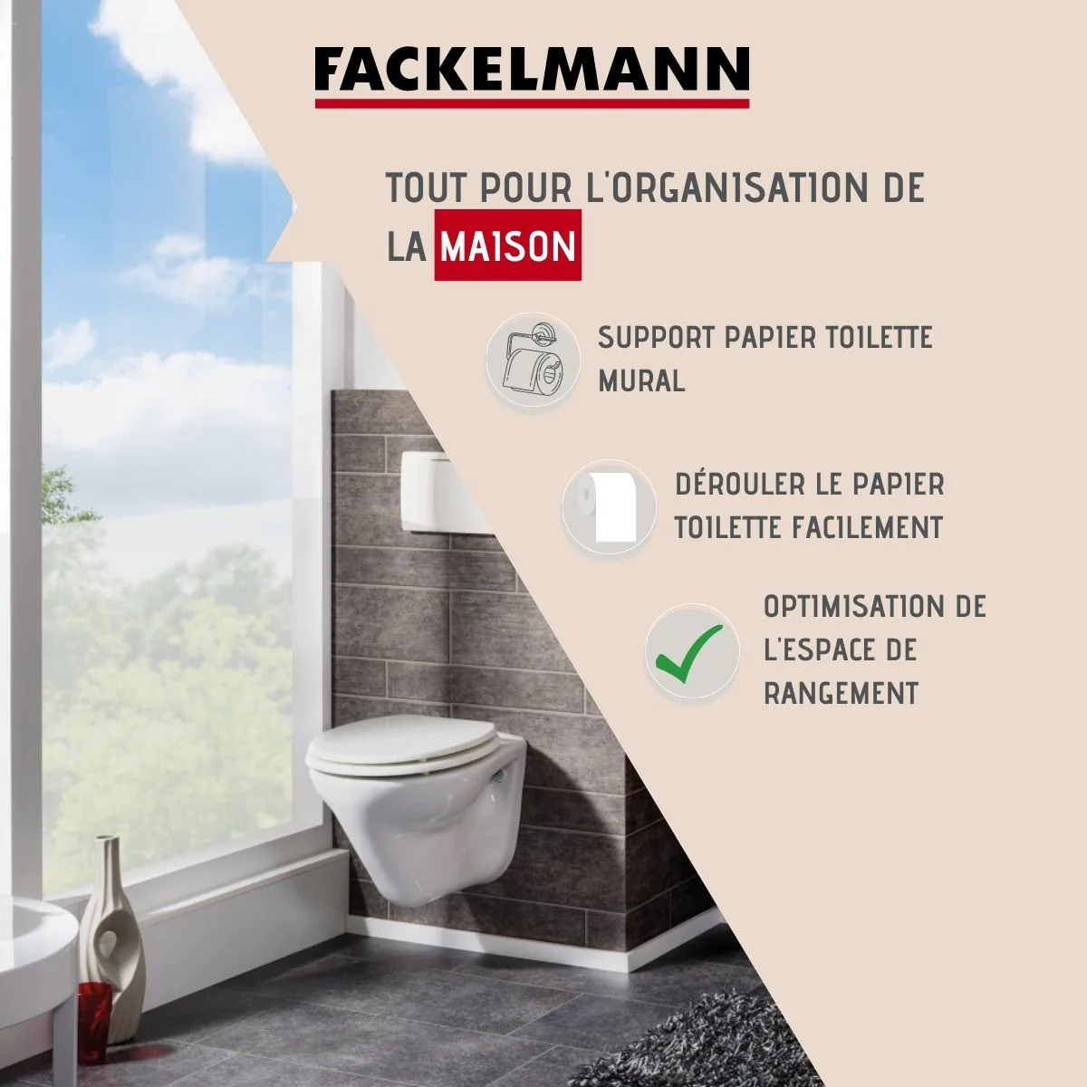 Porte papier toilette mural gris Vision Fackelmann