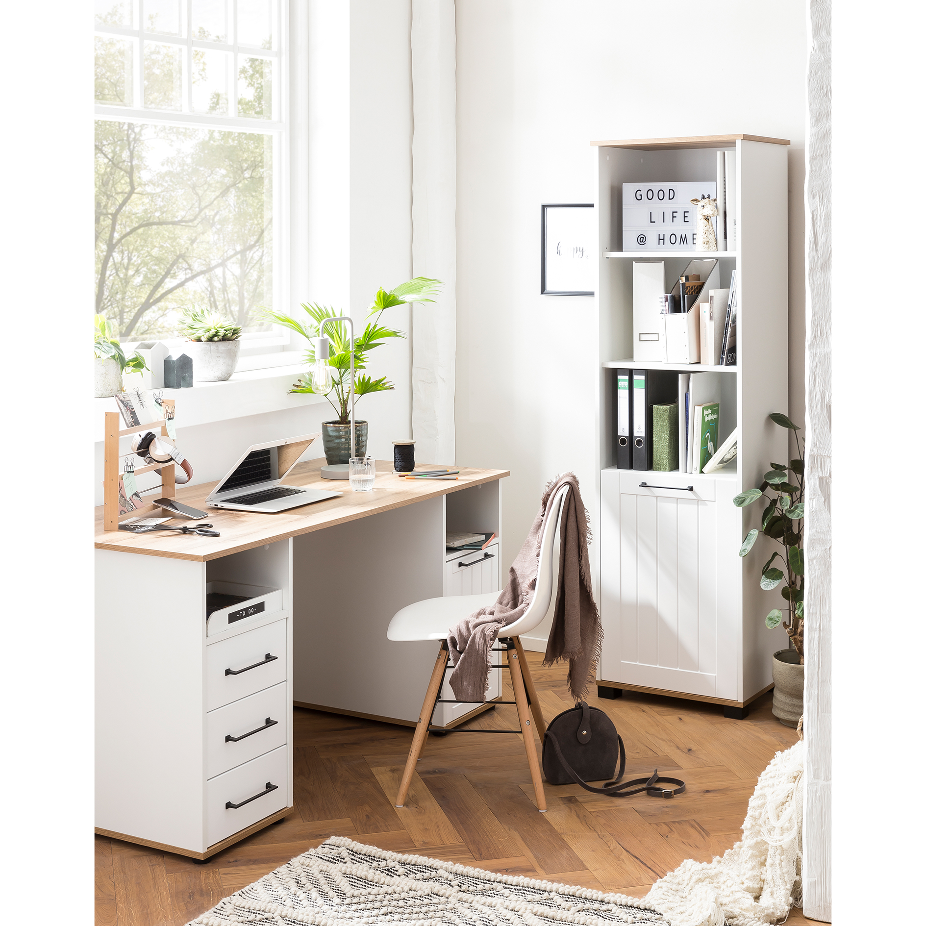 Hochschrank - weiß matt-Eiche - 175 cm hoch
