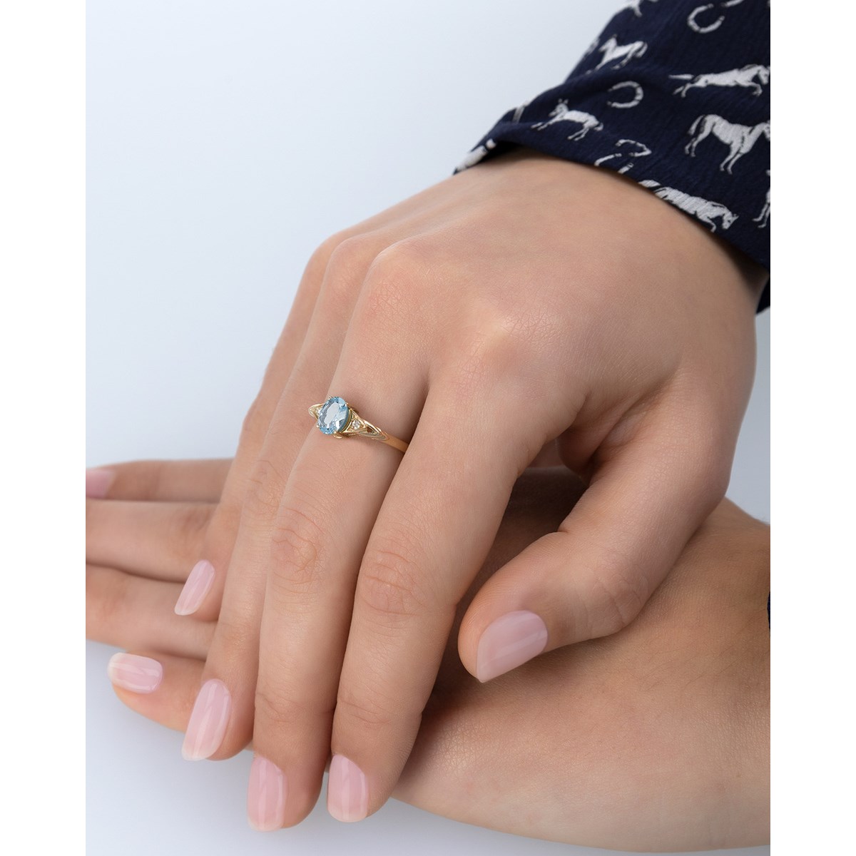 Bague ADEN Or 585 Jaune Aigue-Marine et diamants 2grs
