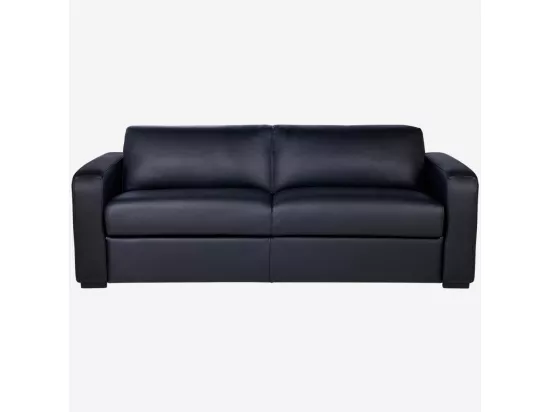 HABITAT - Canapé convertible 2 places - Couchage lattes larges 140 cm - Matelas en mousse 14 cm - Cuir Noir - Porto