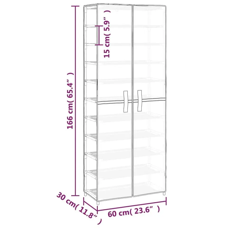 vidaXL - 10-lagen Schoenenkast met 2 deuren - Grijs - Stof - 60x30x166 cm