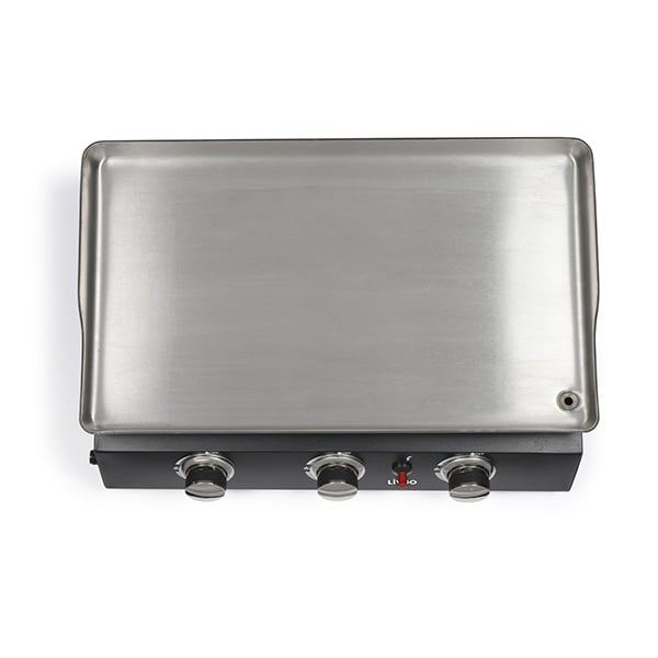 Lot plancha gaz 3 brûleurs avec chariot en métal et housse de protecti