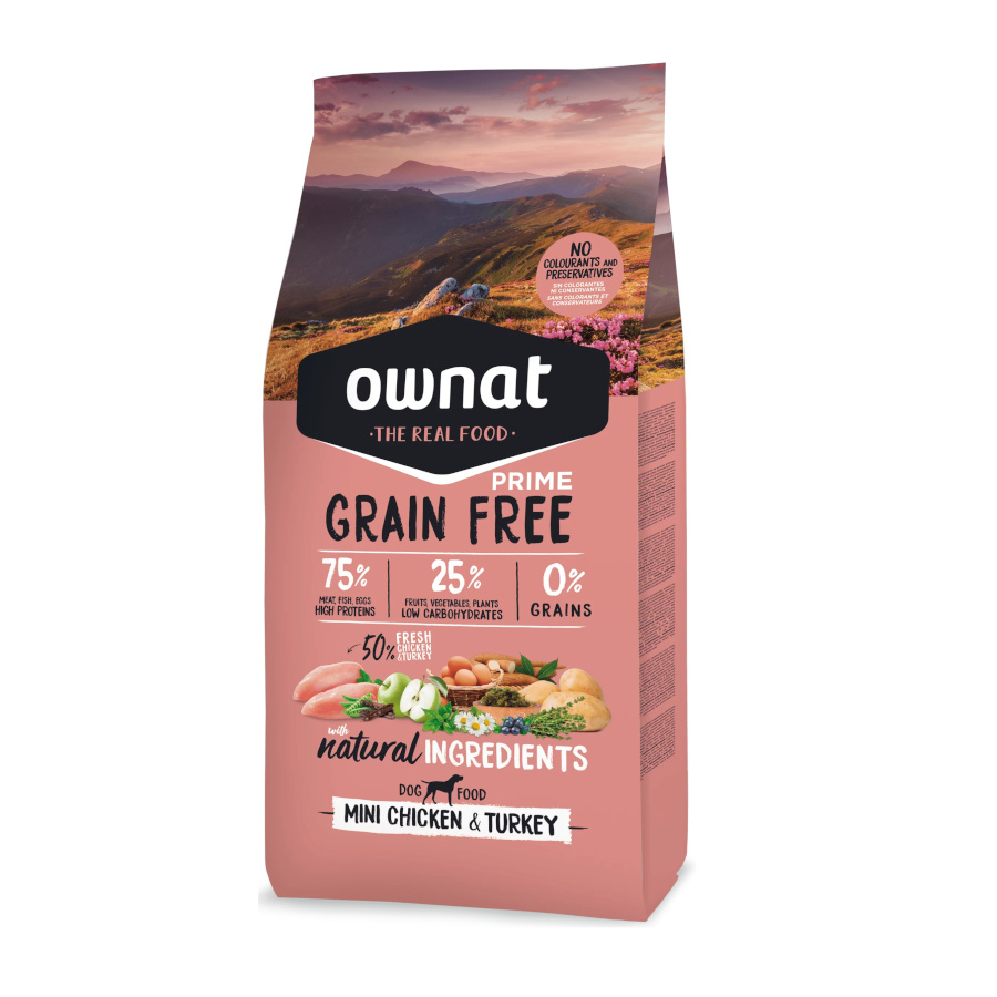 Ração Ownat Mini Prime Grain Free com Frango e Peru para Cães