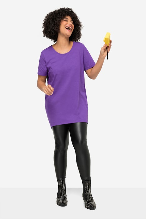 Longshirt, Rundhals, Halbarm, gerundeter Saum