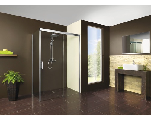 Schuifdeur voor zijwand Breuer Panorama Soft&Silent 140 cm, scharnier rechts, helder glas, profielkleur chroom