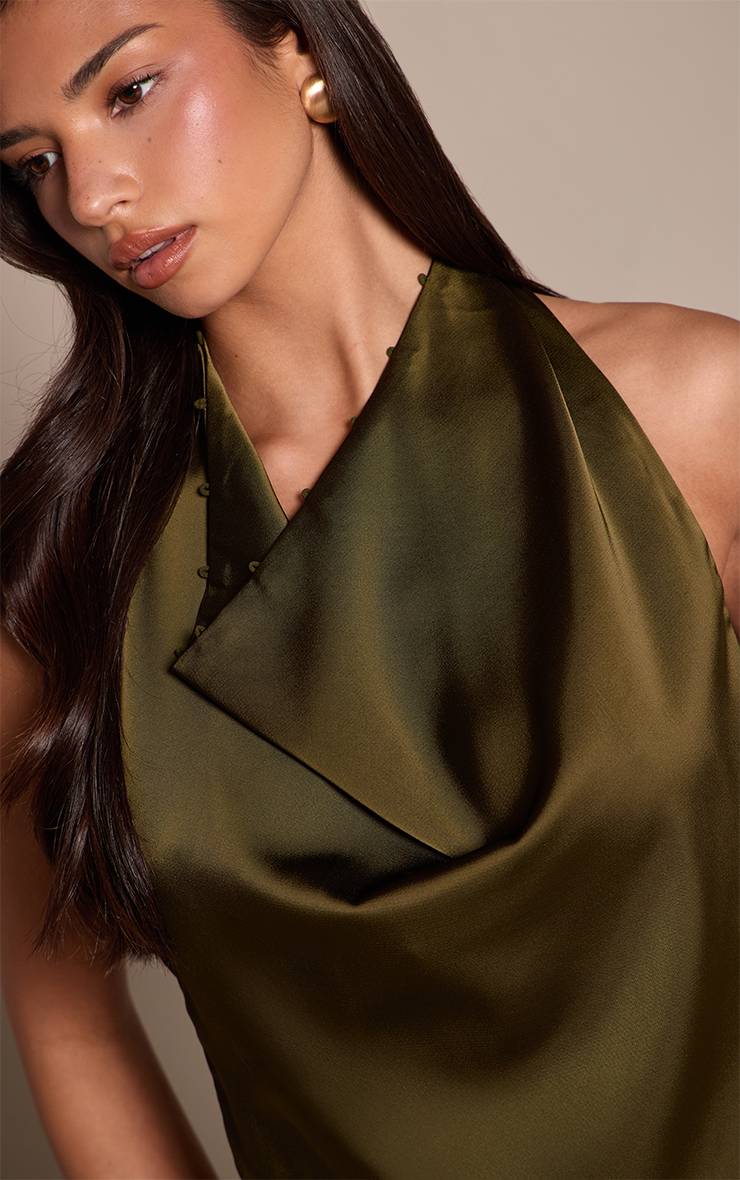 Vert Olive Haut Dos Cache-cœur En Satin Col Licou
