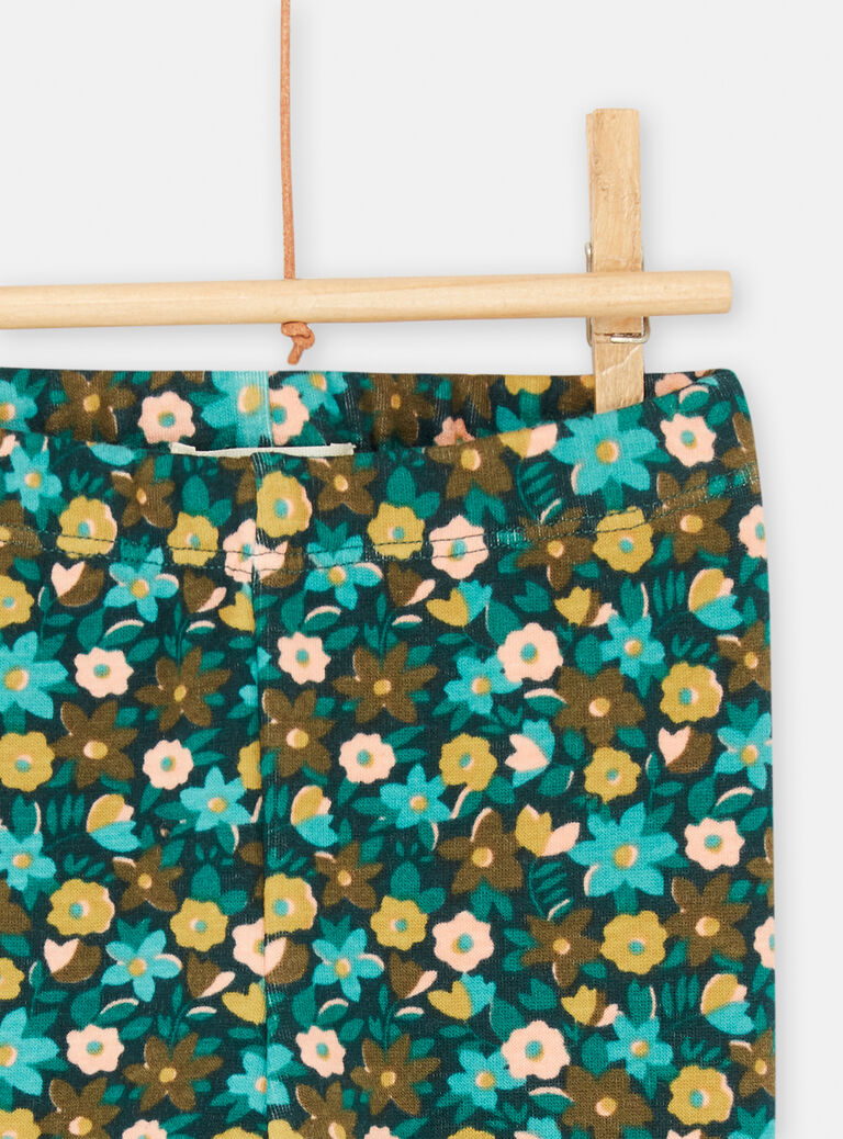 Pantalon bleu pétrole à imprimé fleuri pour bébé fille