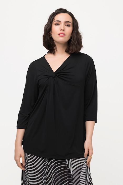 T-Shirt, drapiert, asymmetrischer V-Ausschnitt, Halbarm