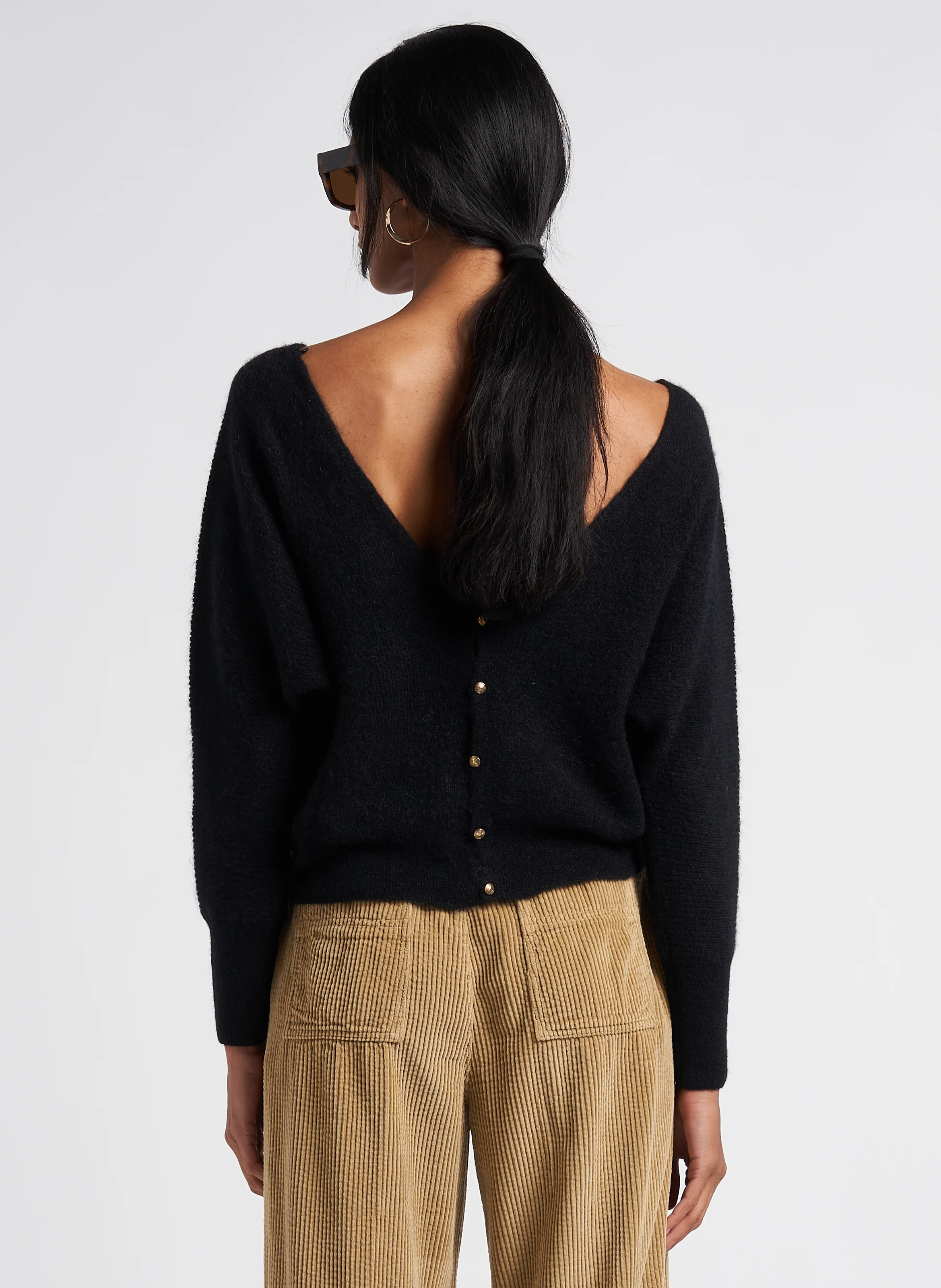 ELSA - Gilet court col V en coton mélangé| Noir