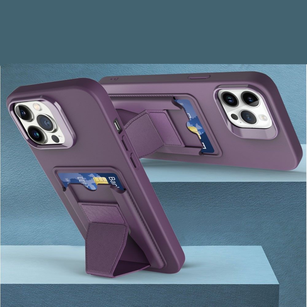 iPhone 14 Pro Gummi Hülle mit Kartenfach   Kickstand Aufsteller - Blau