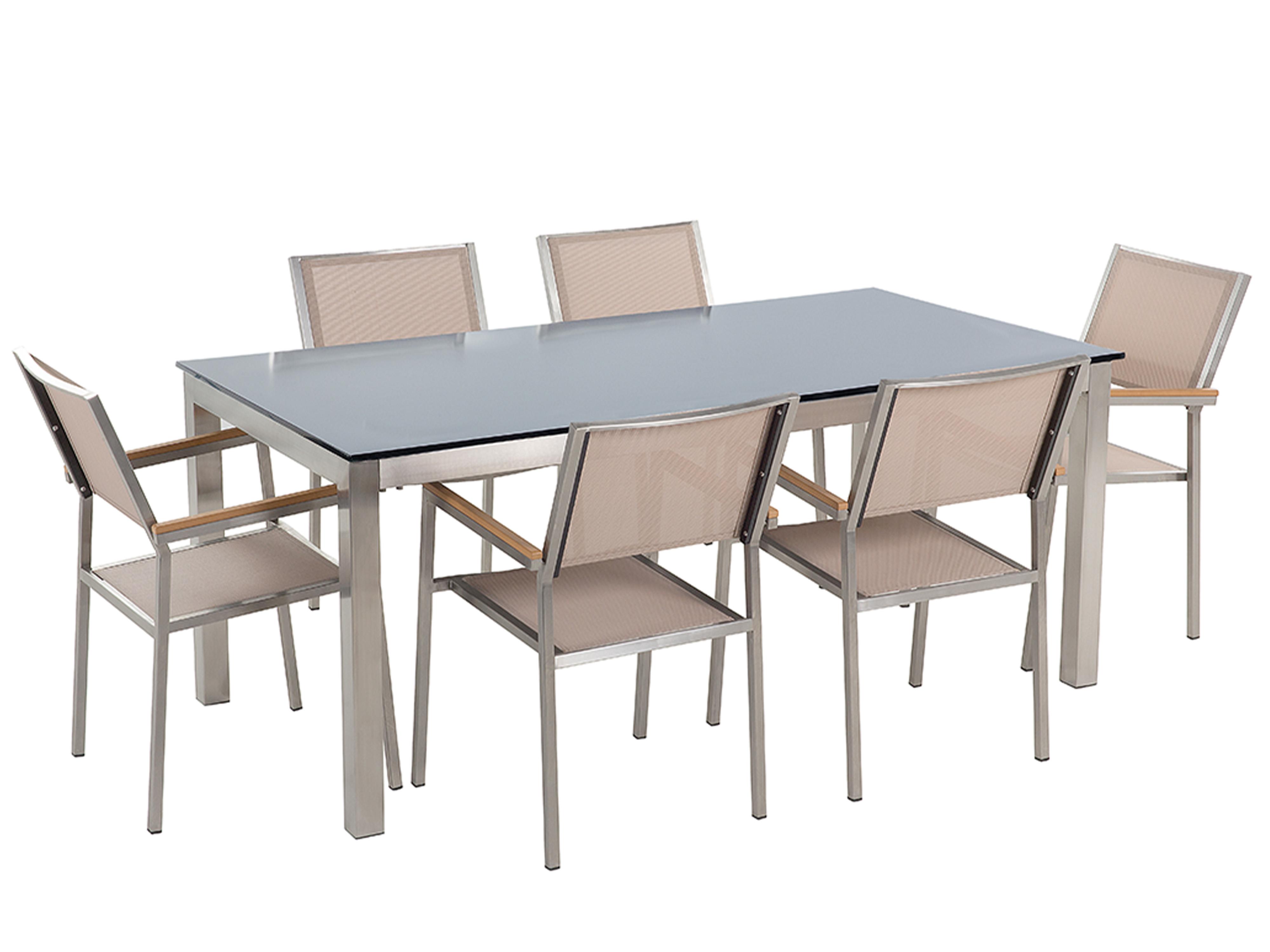 Tuinset 6-zits GROSSETO Veiligheidsglas Zwart/beige