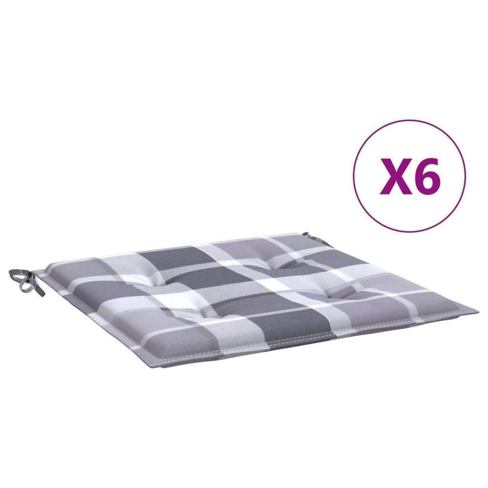 Coussins de chaise de jardin 6 pcs carreaux gris 40x40x3 cm