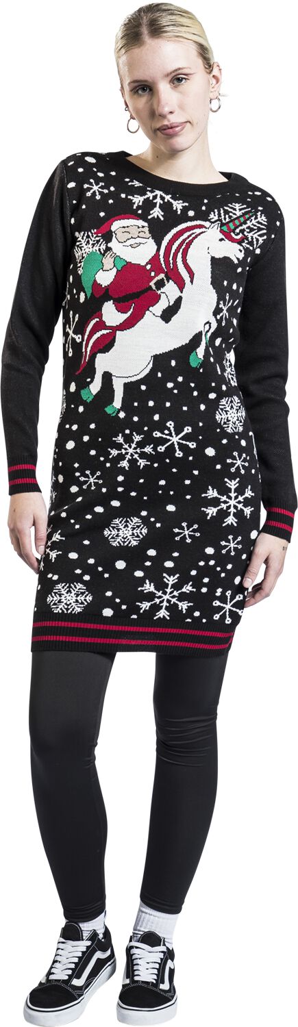 Santa Riding Unicorn | Pull Moche De Noël Robe mi-longue