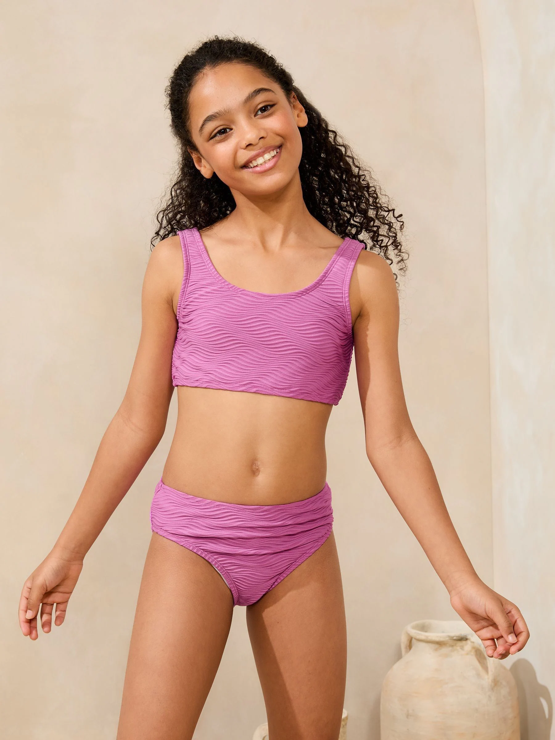 Paars - Lipsy bikini met diepe ronde hals, textuur (5-16 jr)
